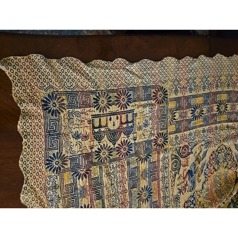 Vtg‎ Silk Woven Tapestry Arabian Horse Rider Tablecloth Bedspread Coverlet